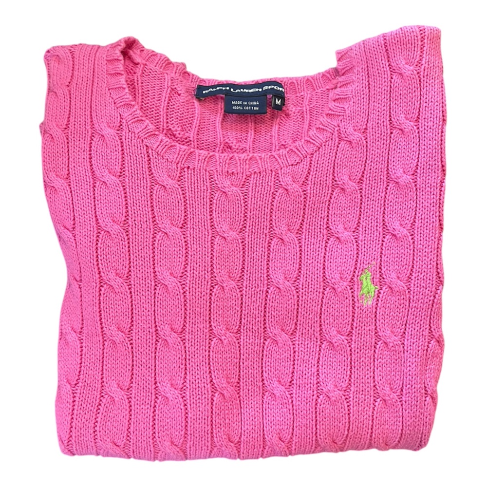 Ralph Lauren Sport Y2K Bright Pink Cable Knit Sweater size M - Picture 3 of 6
